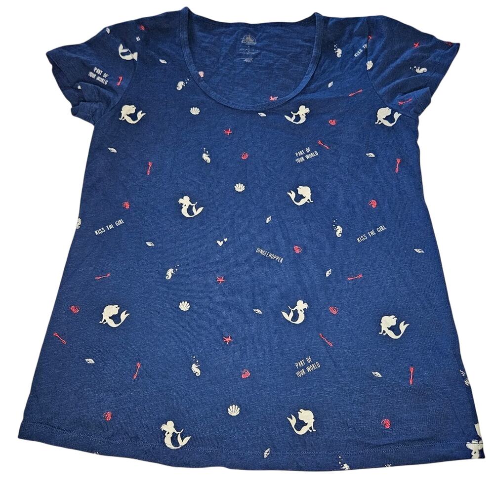 Disney Store The Little Mermaid Embroidered Tee Royal Blue Size XL